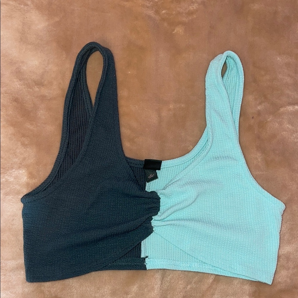 Wild Fable Teal and Charcoal Ribbed Top